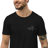 Embroidered Running Horses Men's Curved Hem T-Shirt